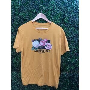 Aeropostale, floral Tshirt, mustard color, Size L